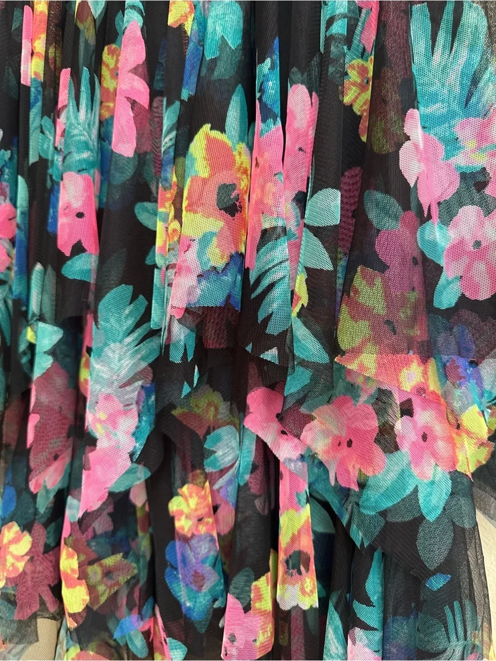 Denim Tie-Front Top with Floral Tulle Skirt Dress